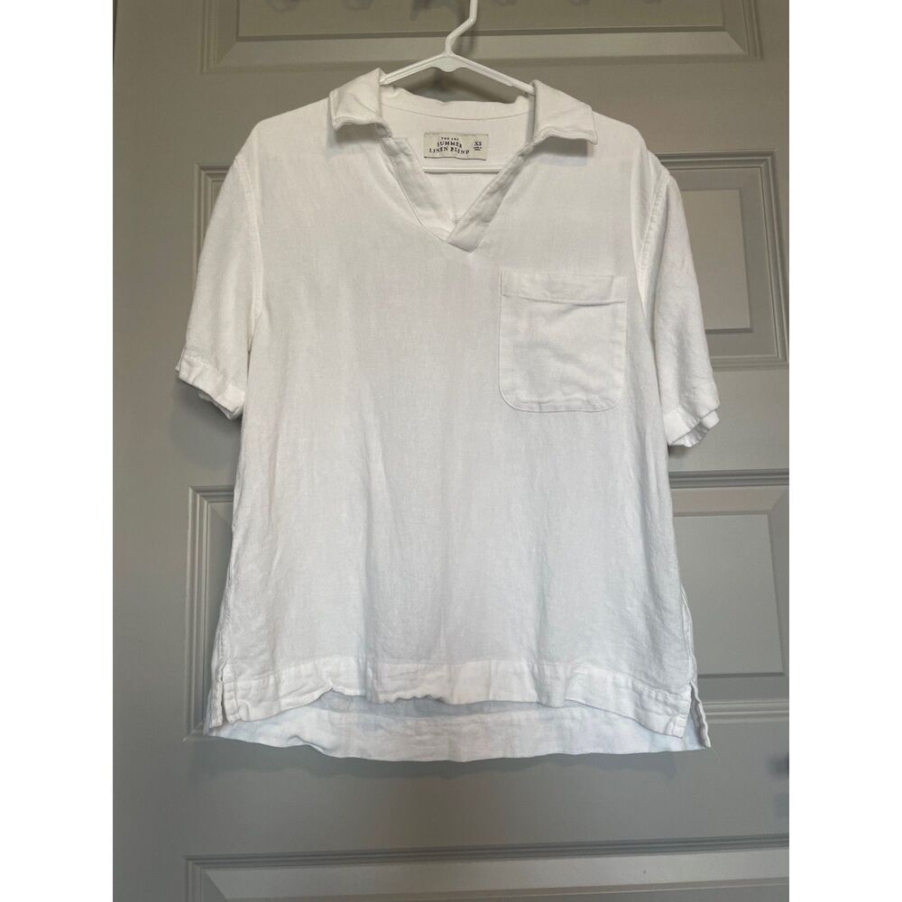 Abercrombie white popover linen blend shirt, size XS